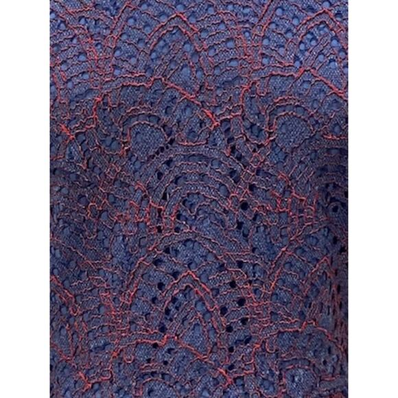 BANANA REPUBLIC Womens 4 Blue Red Lace Overlay Fit Flare Midi Asymmetrical Hem - Picture 3 of 7